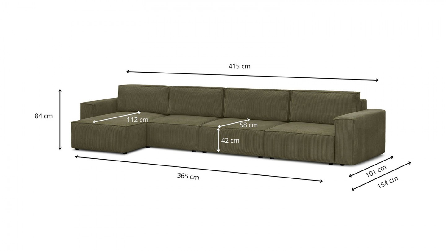 Canapé d'angle modulable 6/7 places en velours côtelé vert kaki - Harper Mod