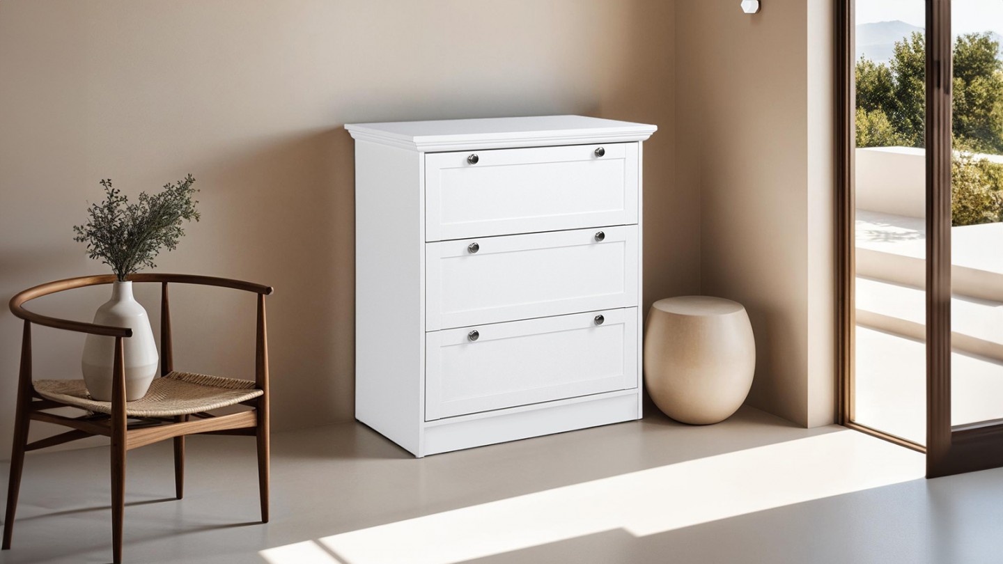 Commode 3 tiroirs blanche 80 cm - Alix