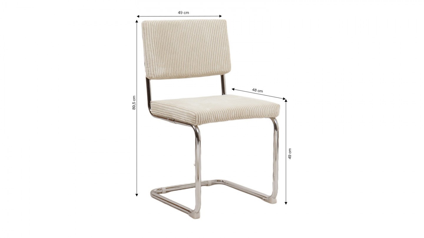 Lot de 2 chaises en velours côtelé beige et métal chromé - Dulce