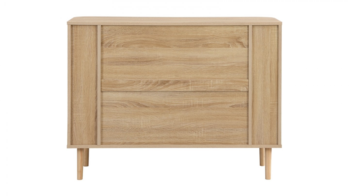 Commode 3 tiroirs couleur chêne et cannage 105 cm - Bali