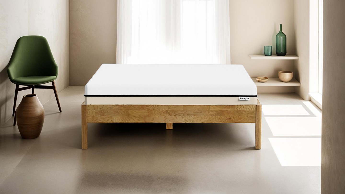 Ensemble lit 140x190 en chêne massif Aina + Matelas Hybride à ressorts ensachés et mémoire de forme - Spring Elite