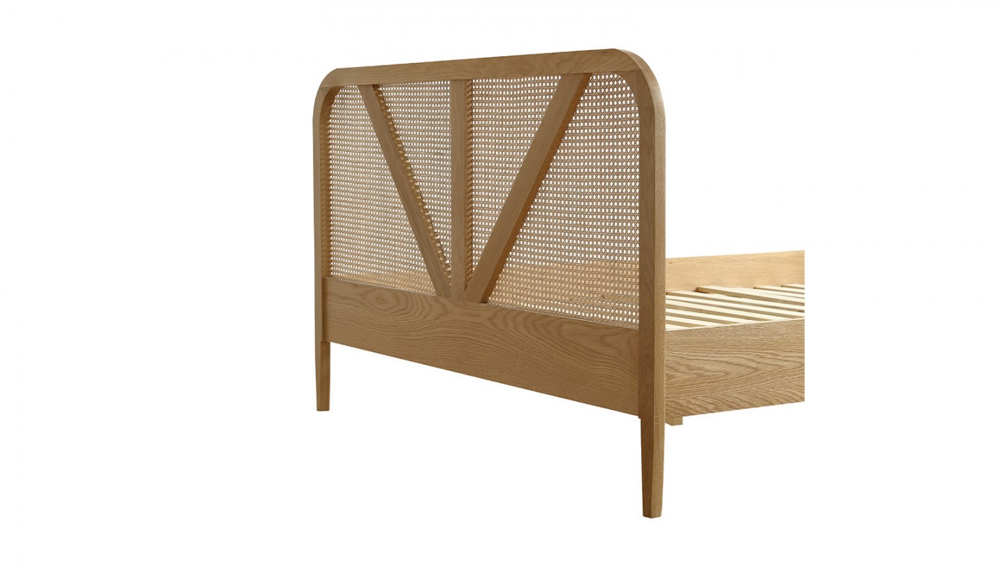 Ensemble lit 140x190 en bois et cannage Leonie + Matelas Hybride à ressorts ensachés et mémoire de forme - Spring Elite