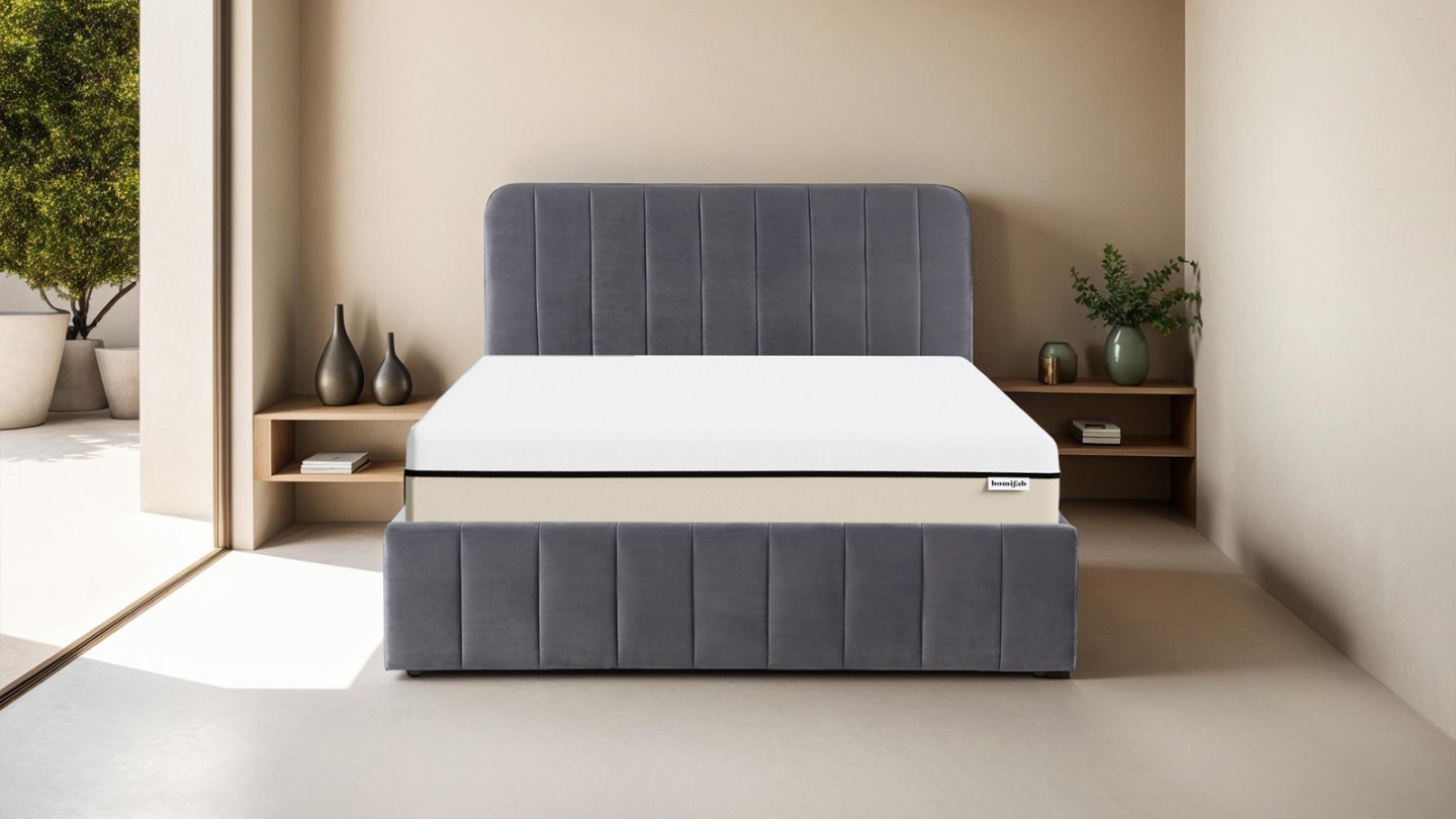 Ensemble lit coffre 160x200 en velours gris anthracite Ava + Matelas Hybride ressorts ensachés + mémoire de forme - Spring Elite