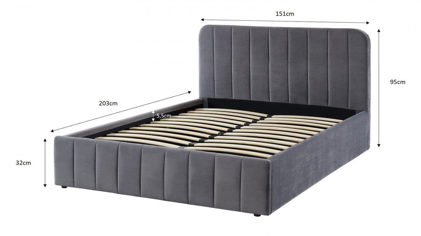 Ensemble lit coffre 160x200 en velours gris anthracite Ava + Matelas Hybride ressorts ensachés + mémoire de forme - Spring Elite