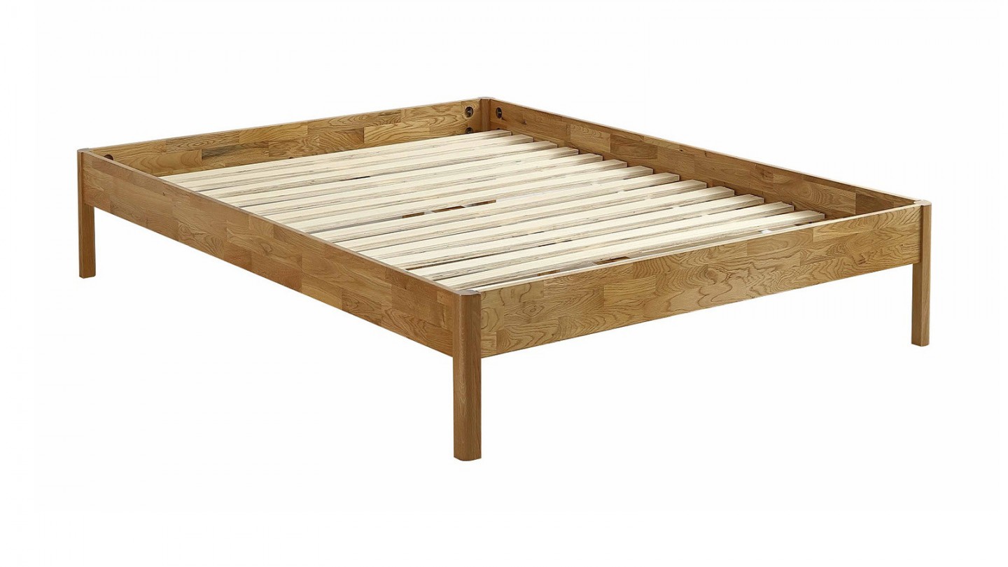 Ensemble lit 140x190 en chêne massif Aina + Matelas mousse gel à mémoire de forme, double confort - Dual Confort