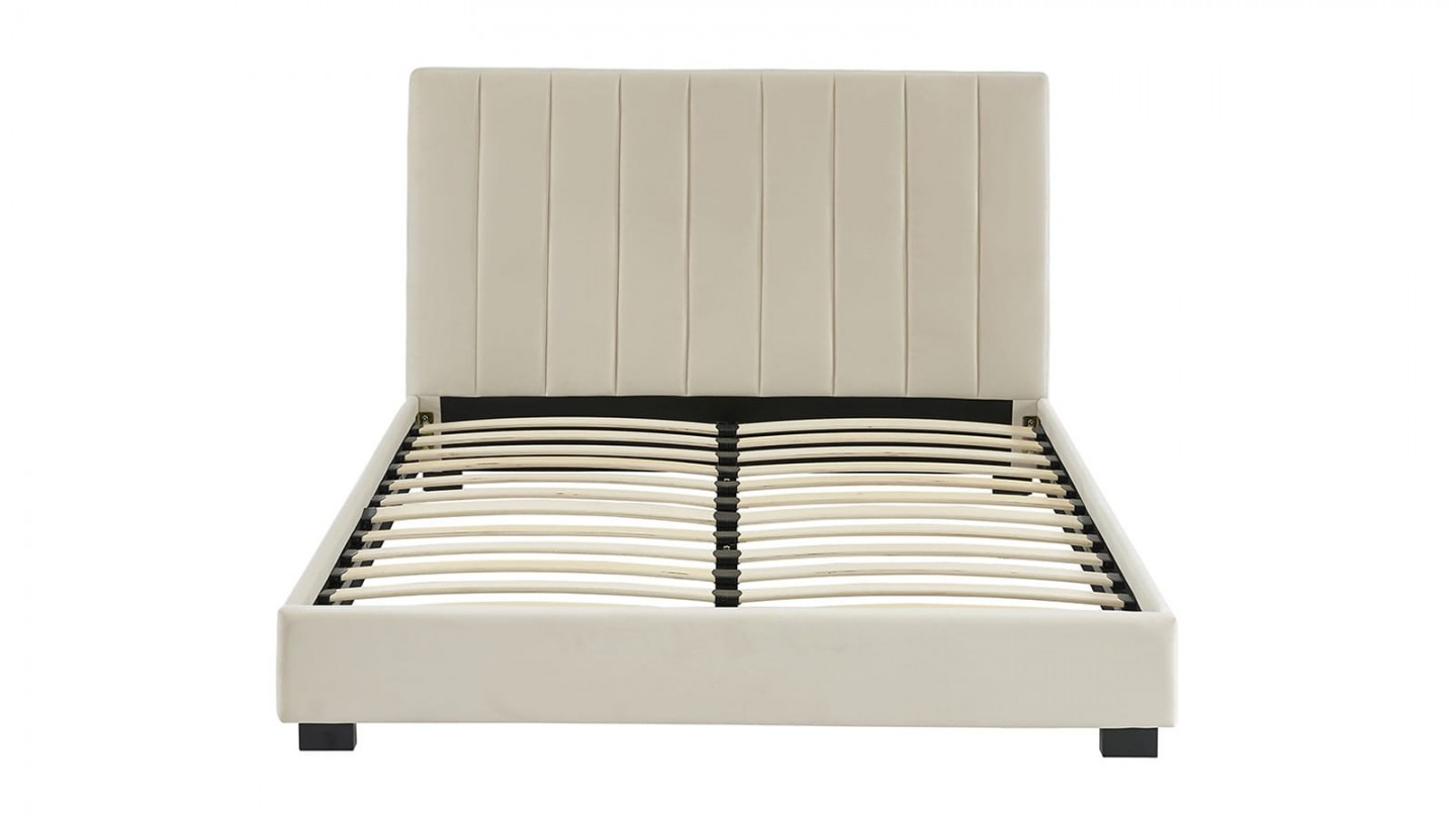 Ensemble lit 140x190 en velours beige William + Matelas mousse gel à mémoire de forme, double confort - Dual Confort