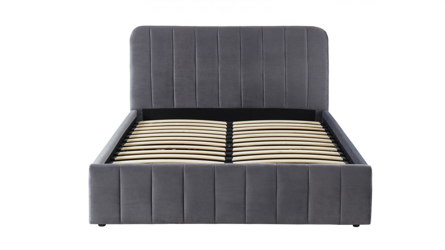 Ensemble lit coffre 140x190 en velours gris anthracite Ava + Matelas mousse gel mémoire de forme, double confort - Dual Confort