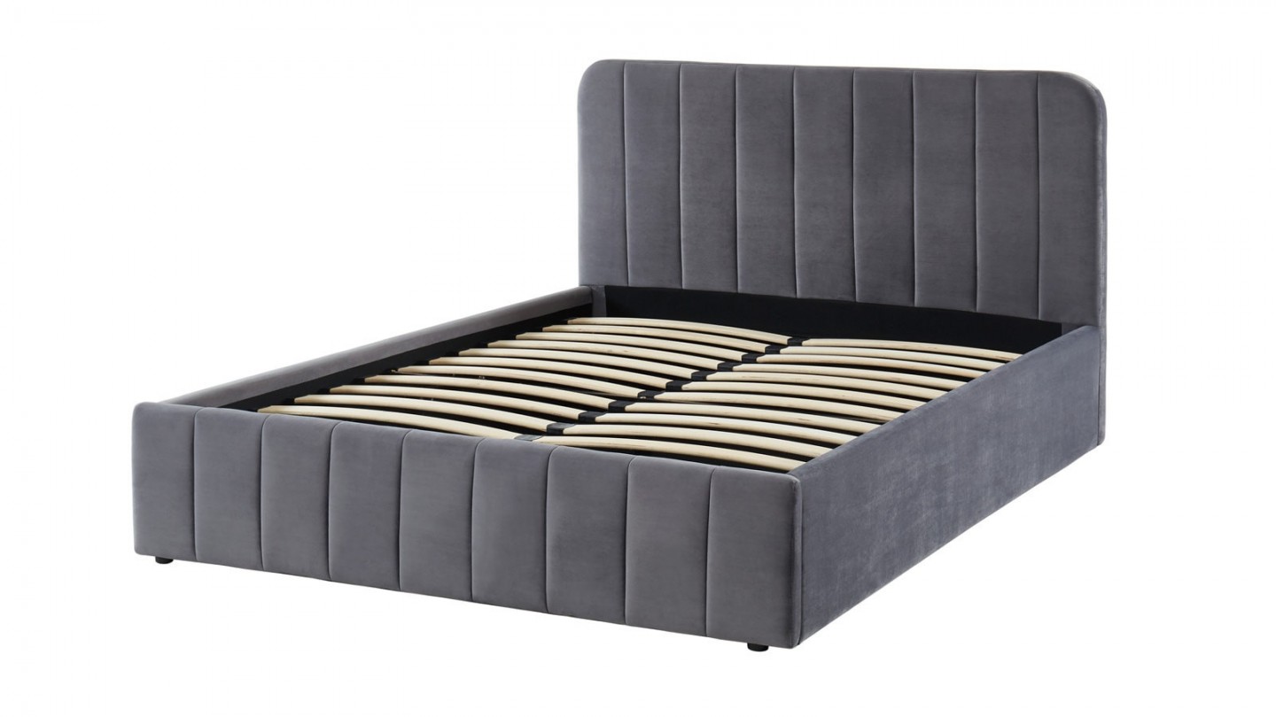 Ensemble lit coffre 140x190 en velours gris anthracite Ava + Matelas mousse gel mémoire de forme, double confort - Dual Confort