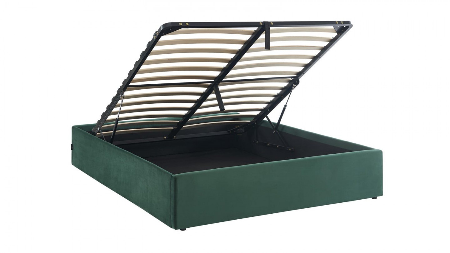 Ensemble lit coffre 140x190 en velours vert Handy + Matelas mousse gel à mémoire de forme, double confort - Dual Confort