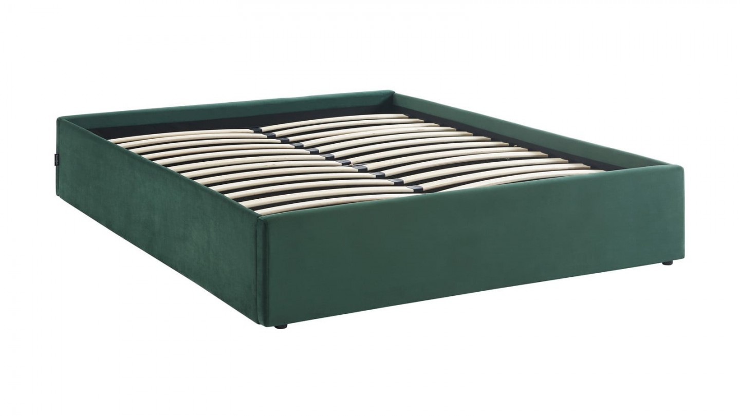 Ensemble lit coffre 140x190 en velours vert Handy + Matelas mousse gel à mémoire de forme, double confort - Dual Confort