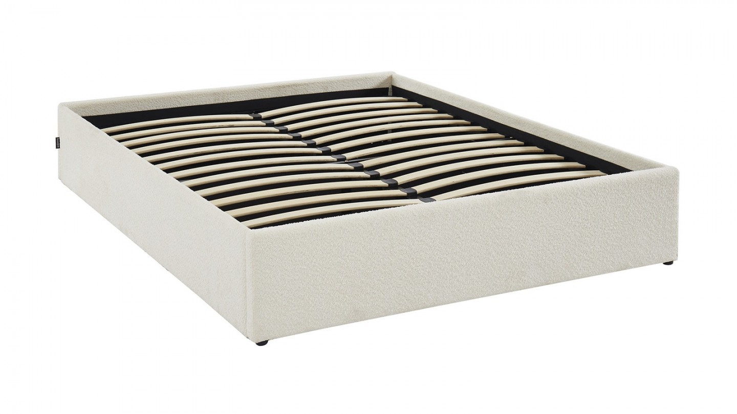 Ensemble lit coffre 140x190 en tissu bouclé écru Handy + Matelas mousse gel à mémoire de forme, double confort - Dual Confort