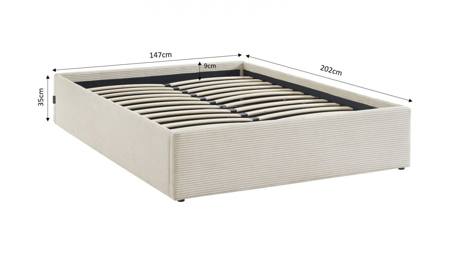 Ensemble lit coffre 140x190 en velours côtelé beige Handy + Matelas mousse gel à mémoire de forme, double confort - Dual Confort