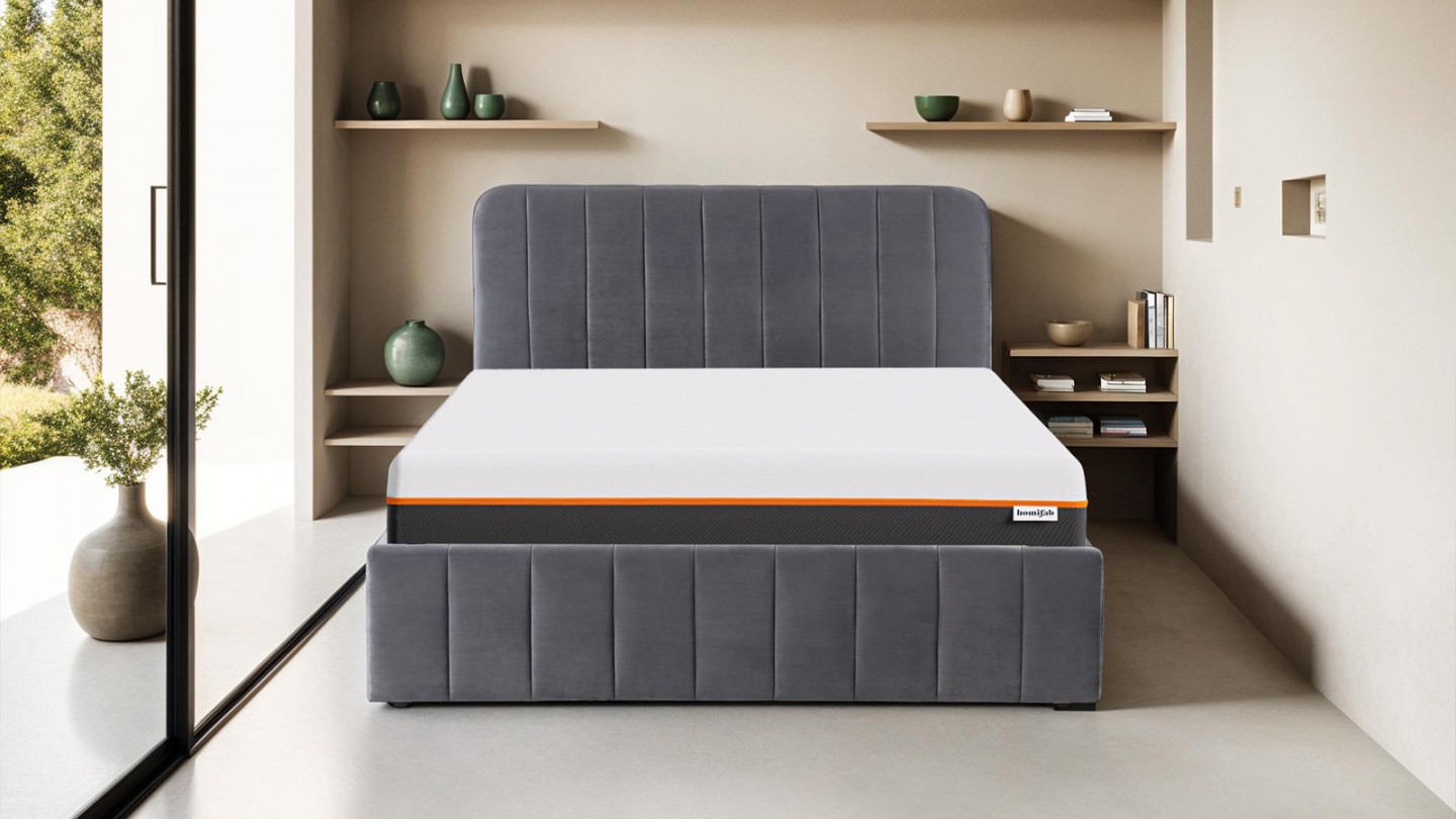 Ensemble lit coffre 160x200 en velours gris anthracite Ava + Matelas mousse gel mémoire de forme, double confort - Dual Confort