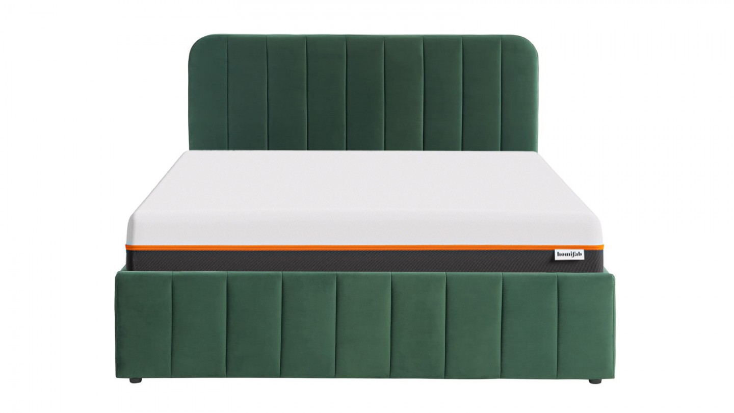 Ensemble lit coffre 160x200 en velours vert Ava + Matelas mousse gel à mémoire de forme, double confort - Dual Confort