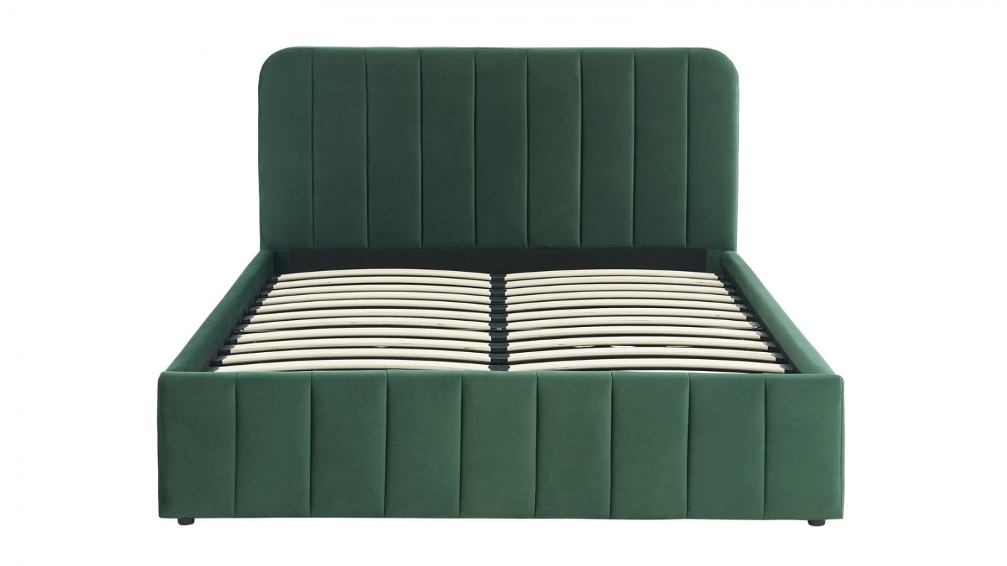 Ensemble lit coffre 160x200 en velours vert Ava + Matelas mousse gel à mémoire de forme, double confort - Dual Confort