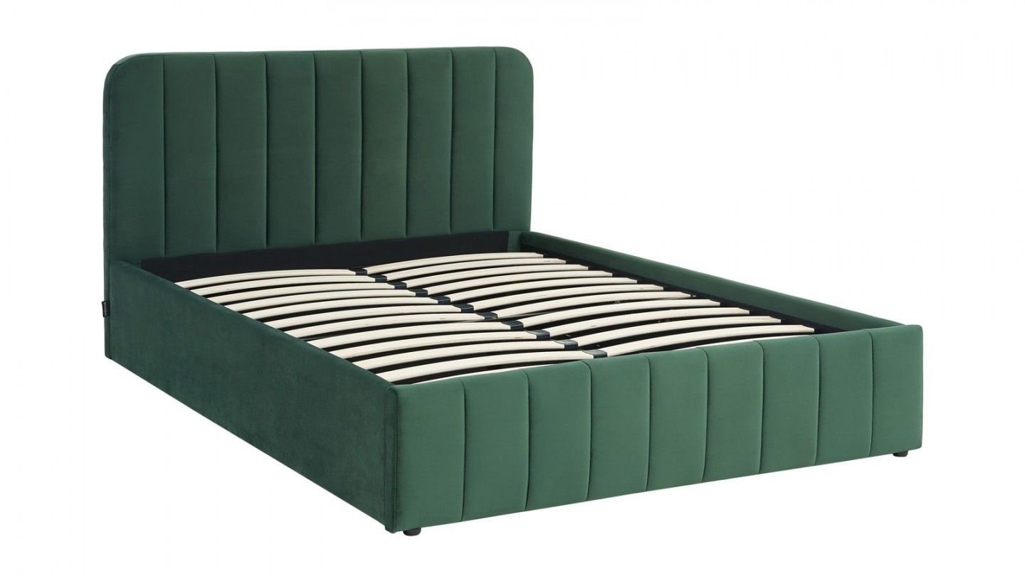 Ensemble lit coffre 160x200 en velours vert Ava + Matelas mousse gel à mémoire de forme, double confort - Dual Confort