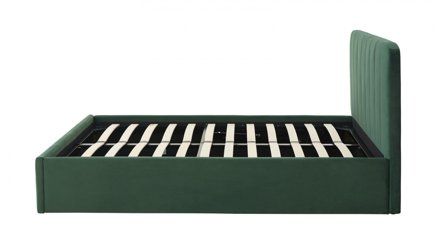 Ensemble lit coffre 160x200 en velours vert Ava + Matelas mousse gel à mémoire de forme, double confort - Dual Confort