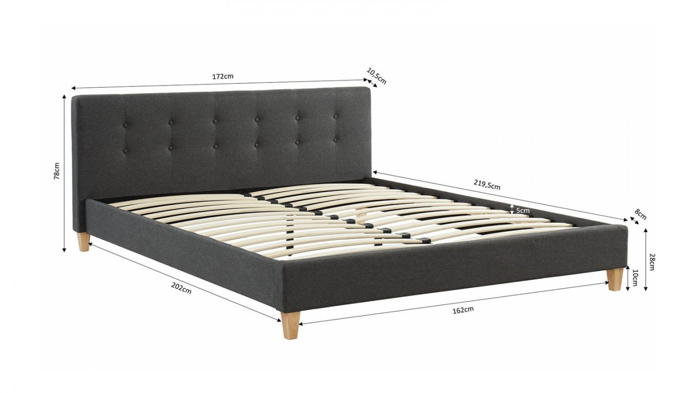 Ensemble lit 160x200 en tissu gris foncé Milo + Matelas mousse gel à mémoire de forme, double confort - Dual Confort