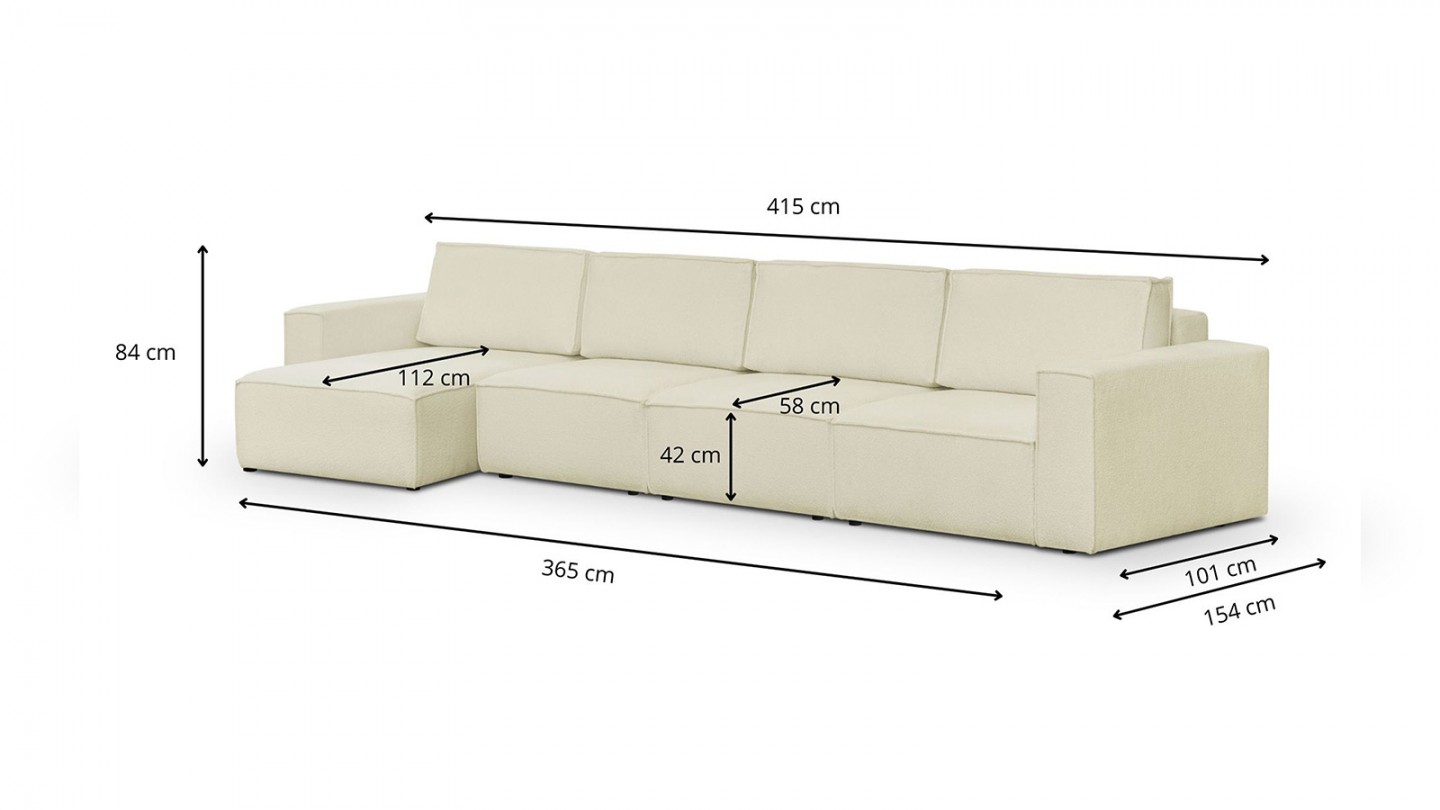 Canapé d'angle modulable 6/7 places en tissu bouclé écru - Harper Mod