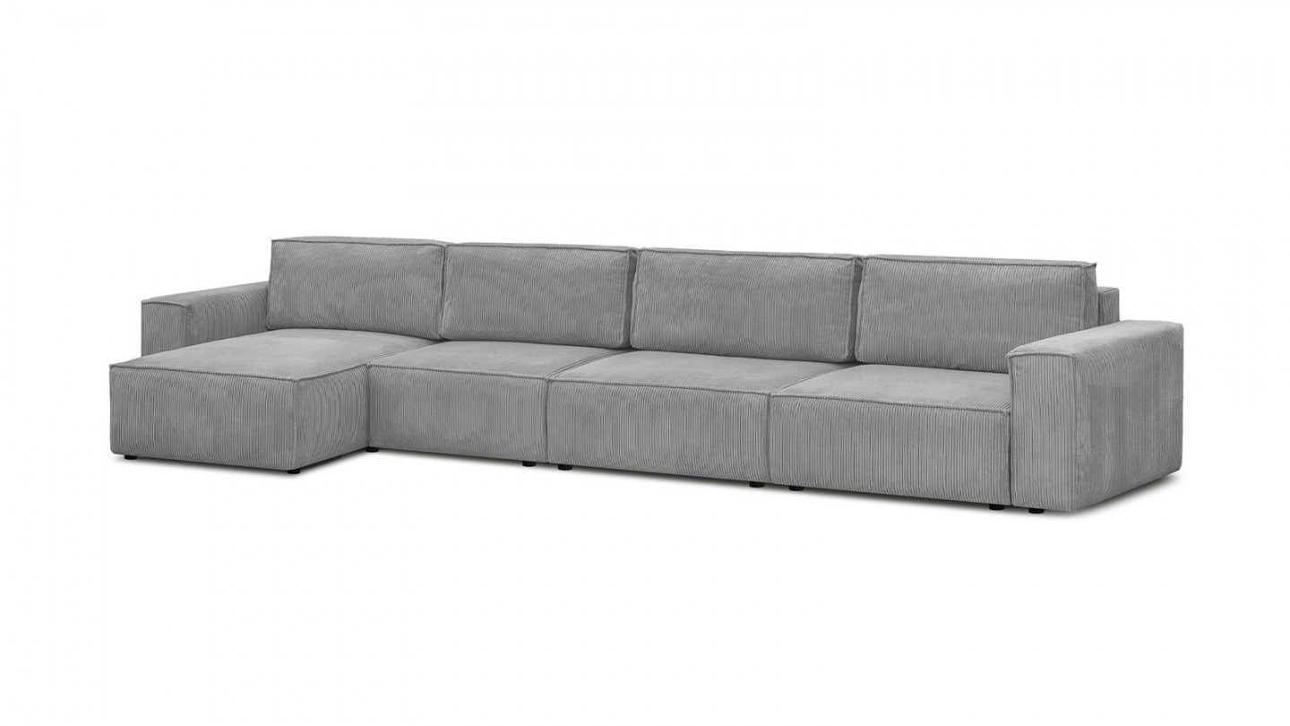 Canapé d'angle modulable 6/7 places en velours côtelé gris clair - Harper Mod