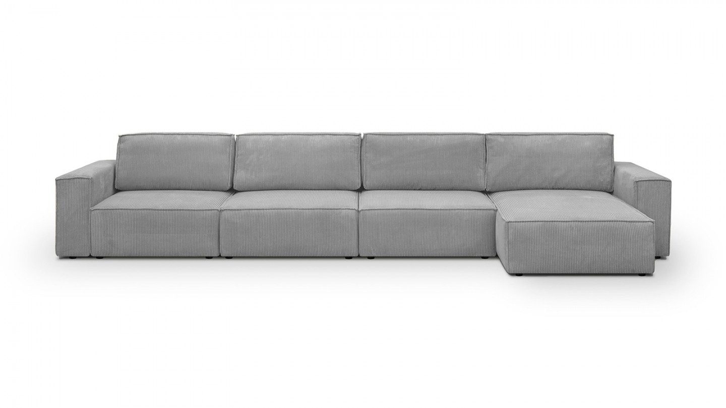 Canapé d'angle modulable 6/7 places en velours côtelé gris clair - Harper Mod