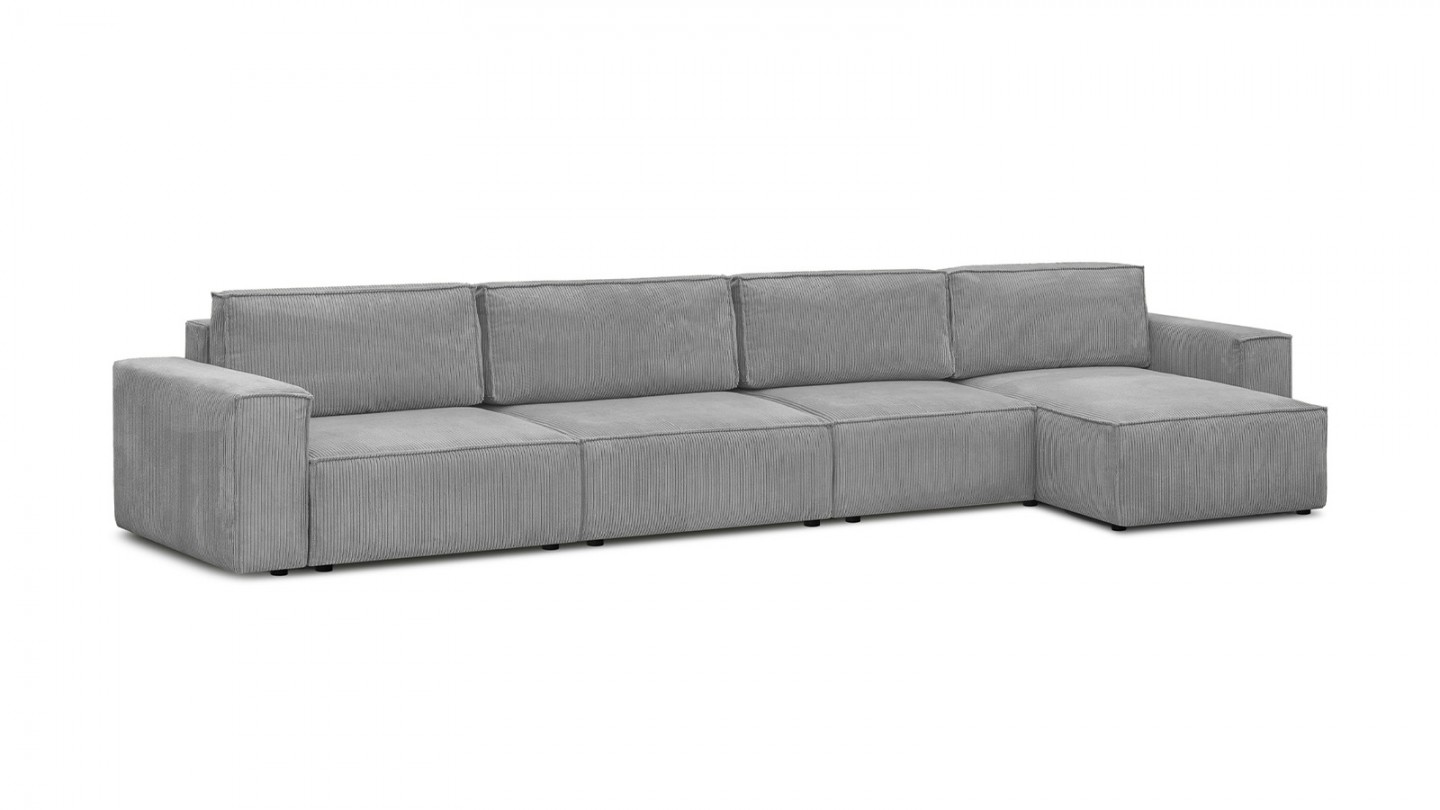 Canapé d'angle modulable 6/7 places en velours côtelé gris clair - Harper Mod