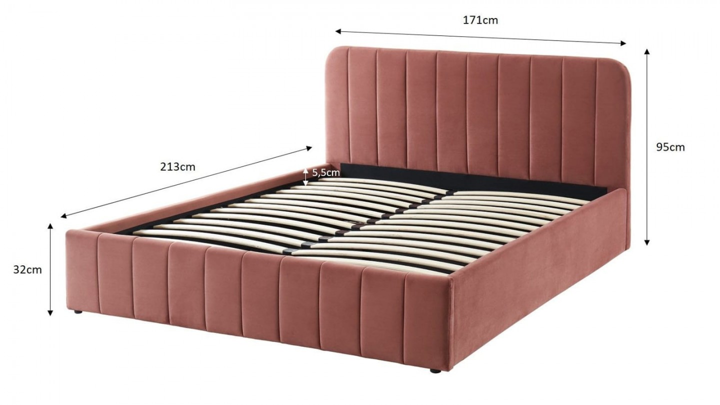 Ensemble lit coffre 160x200 en velours rose blush Ava + Matelas Hybride à ressorts ensachés et mémoire de forme - Spring Elite