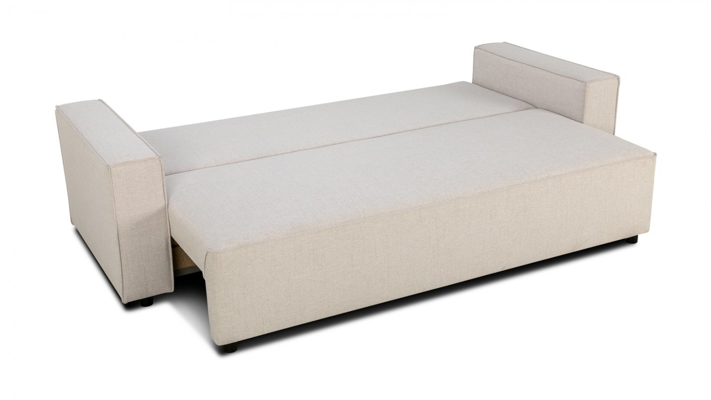 Canapé convertible 3 places en tissu beige - Théa