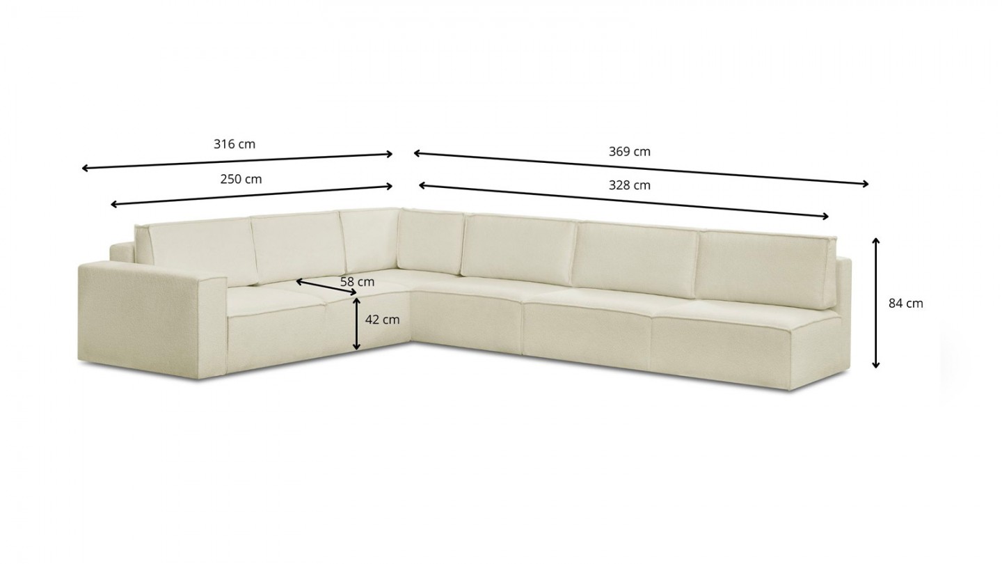 Canapé d'angle à gauche convertible modulable 10 places avec coffre de rangement en tissu bouclé écru - Harper Mod