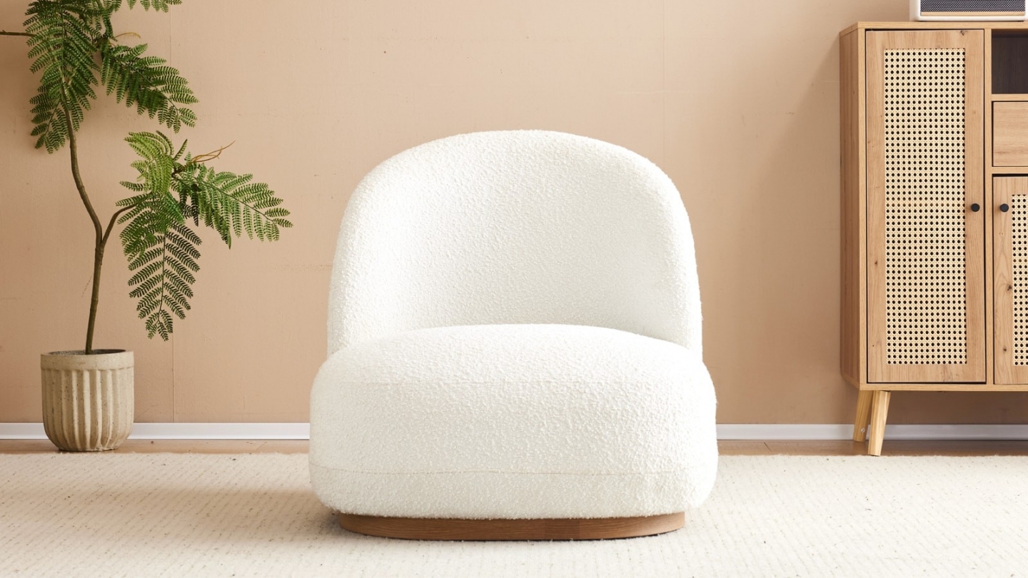 Fauteuil en tissu bouclette écru - Colette Fauteuil en tissu bouclette écru - Colette