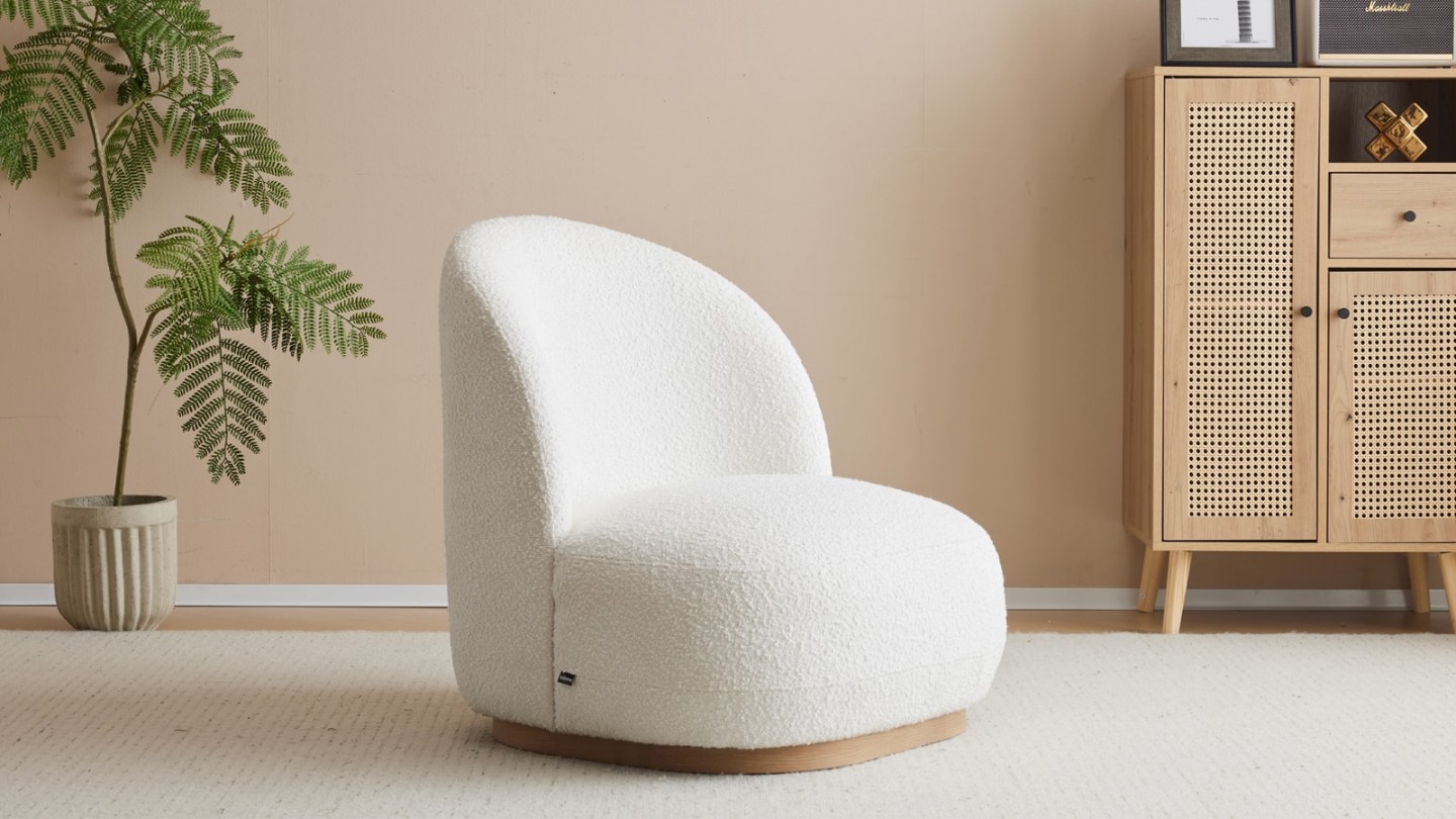 Fauteuil en tissu bouclette écru - Colette