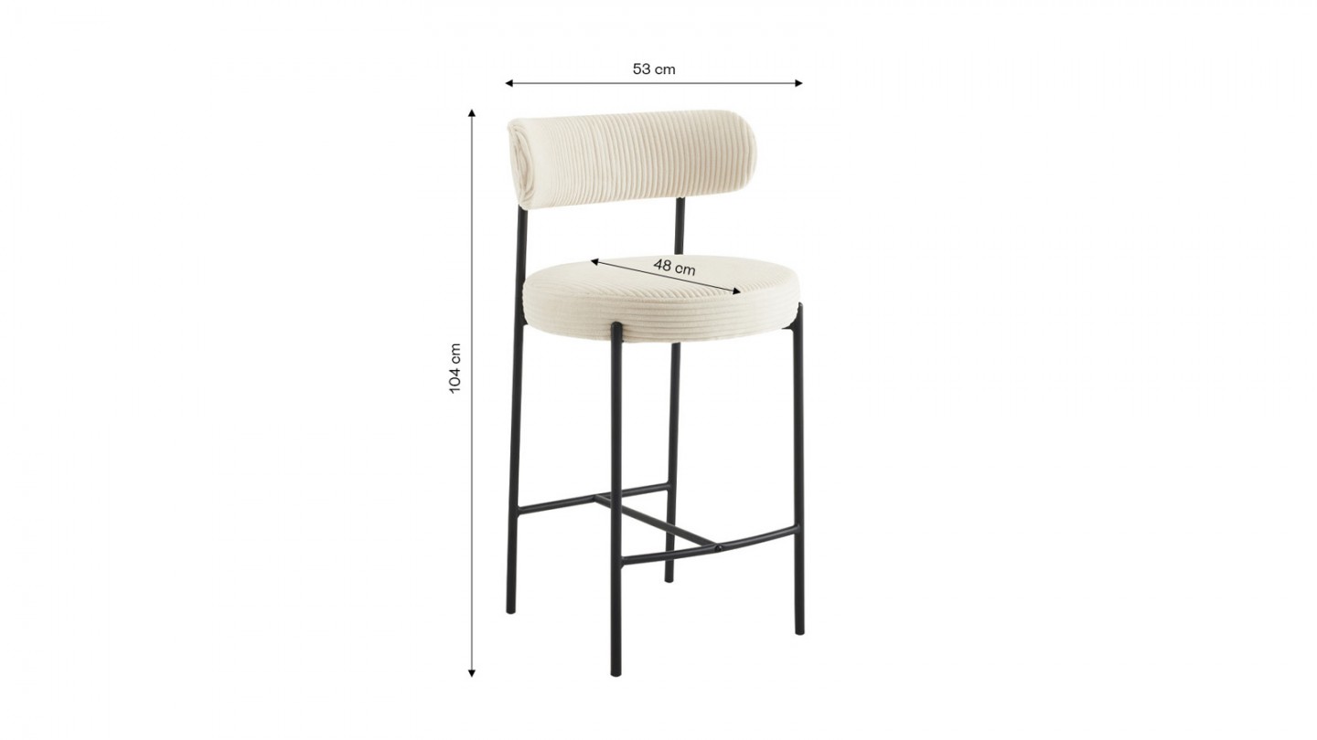 Lot de 2 tabourets de bar en velours côtelé beige - Evora