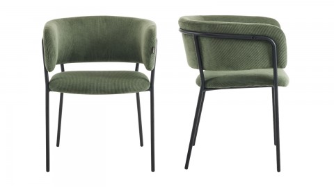 Lot de 2 fauteuils de table en velours côtelé vert, piètement chromé - Malone