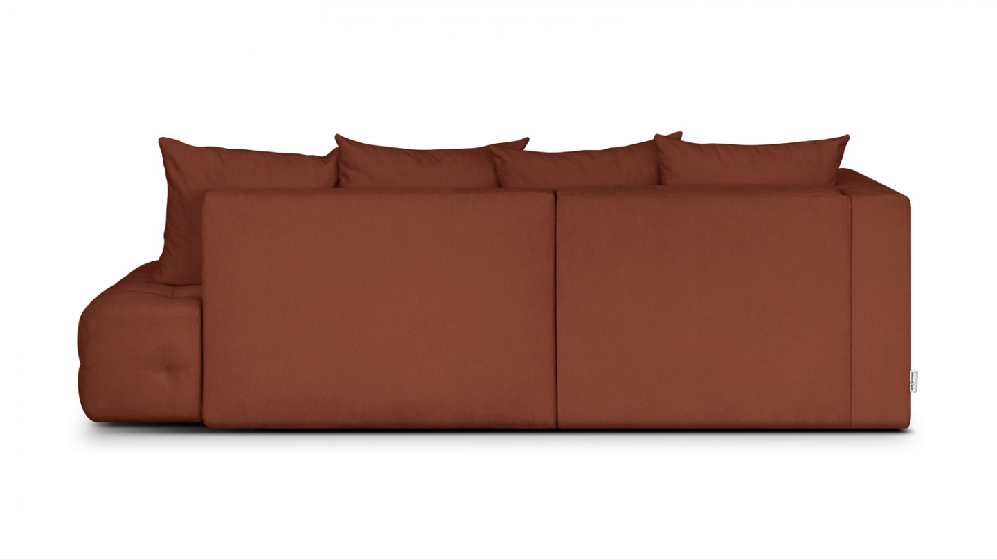 Canapé d'angle ouvert à gauche convertible 3 places avec coffre de rangement en tissu chenille terracotta - Léo