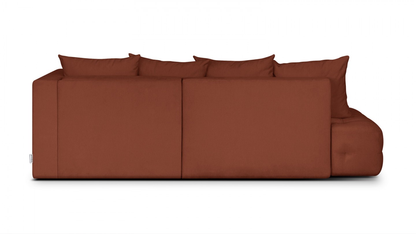 Canapé d'angle ouvert à droite convertible 3 places avec coffre de rangement en tissu chenille terracotta - Léo