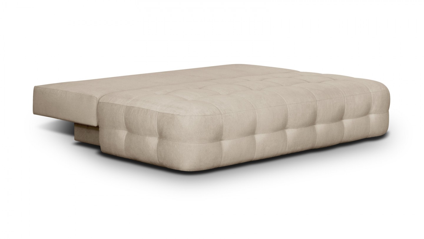 Canapé convertible 3 places avec coffre de rangement en tissu chenille beige - Léo