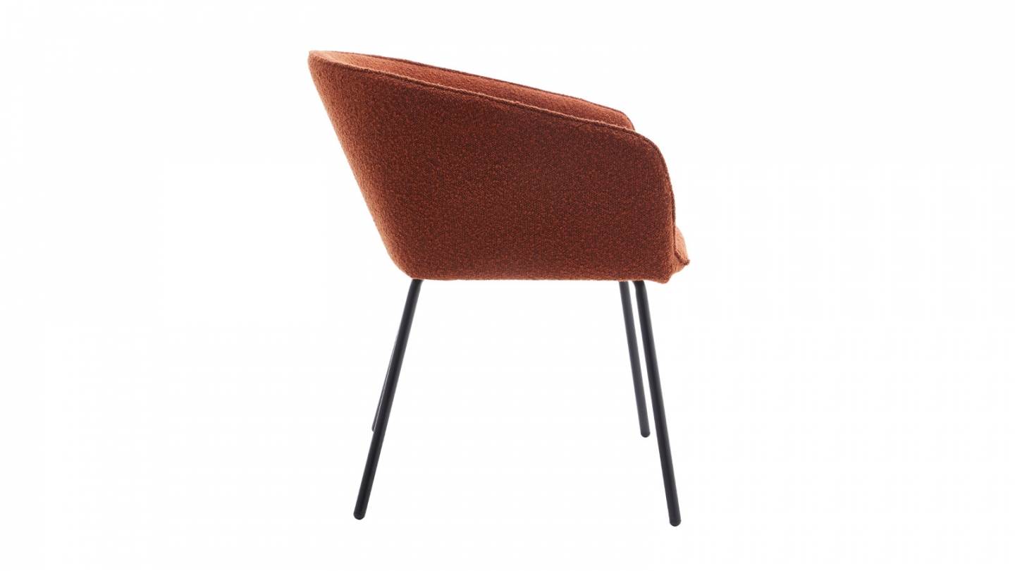 Lot de 2 fauteuils de table en tissu bouclé rouille, piètement noir - Swann