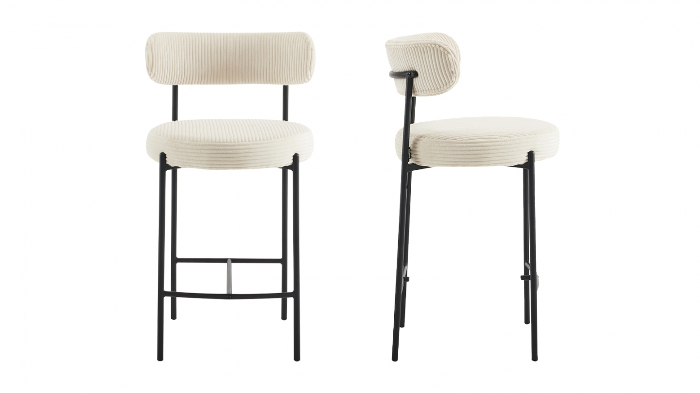 Lot de 2 tabourets de bar en velours côtelé beige - Evora