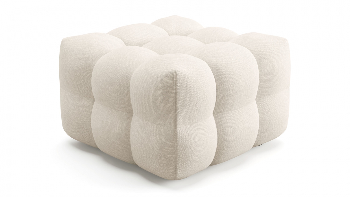 Ensemble Canapé capitonné 3 places + Pouf en tissu chenille beige - Cester