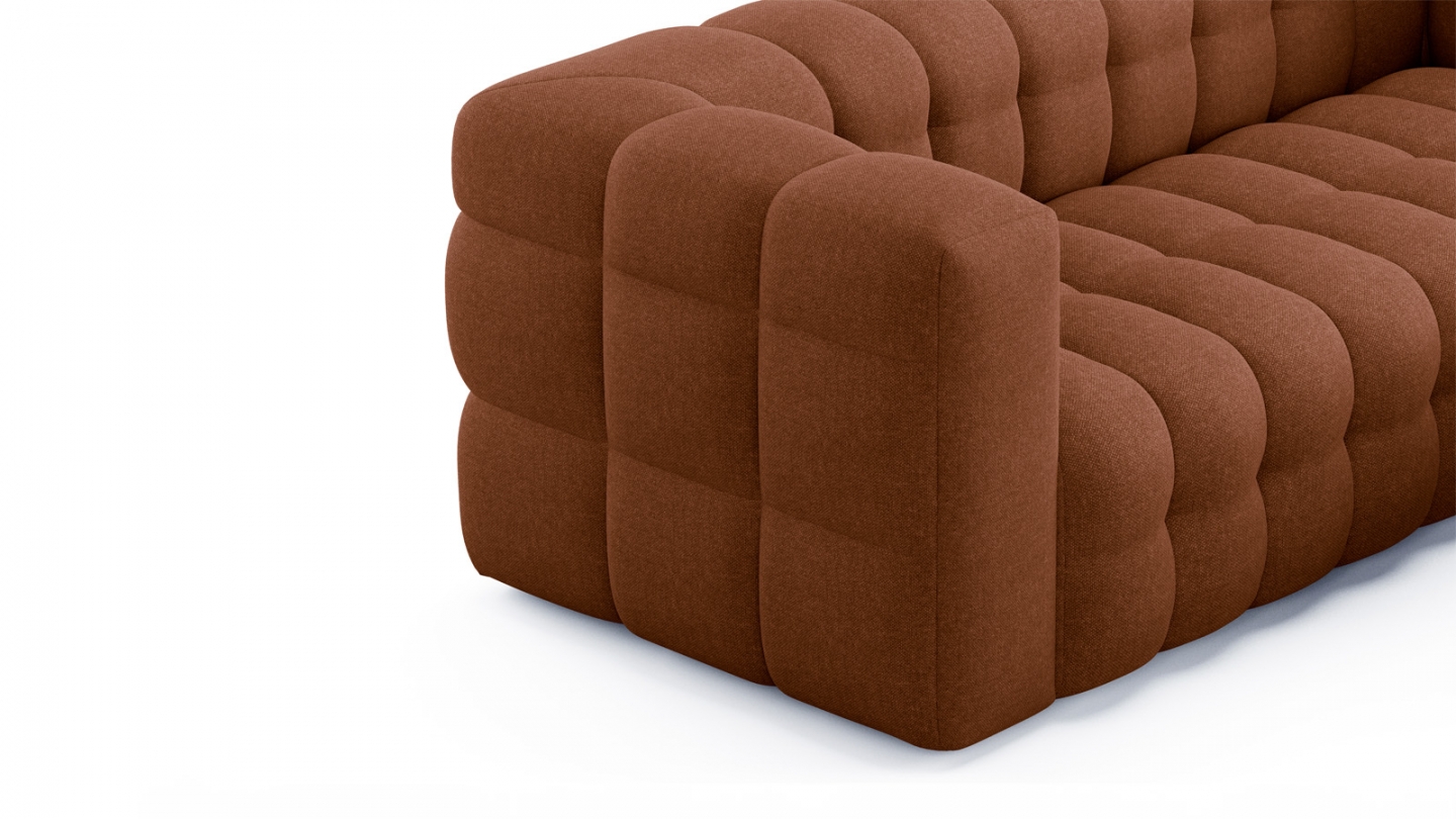 Ensemble Canapé capitonné 3 places + Pouf en tissu chenille terracotta - Cester