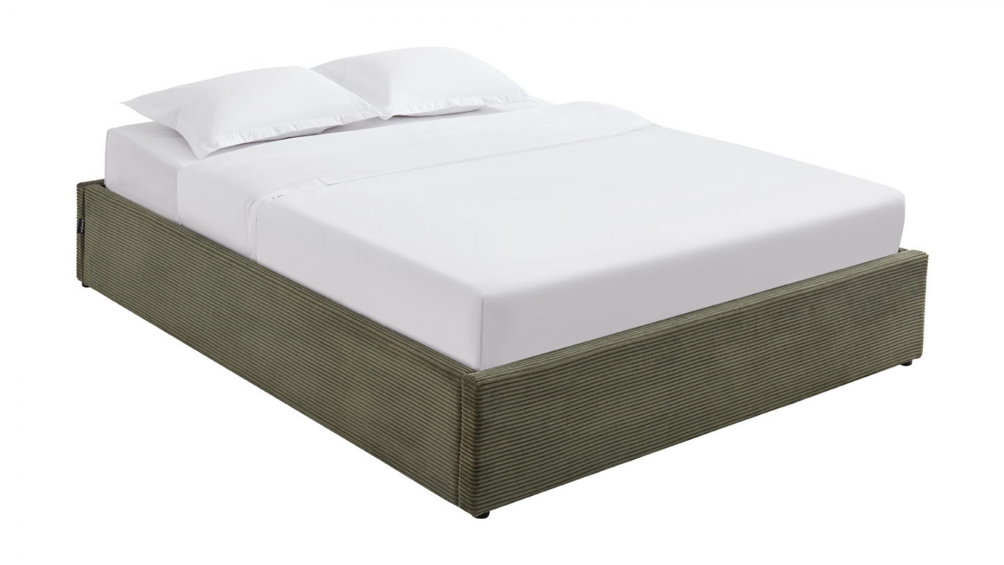 Lit coffre adulte 180x200 cm en velours côtelé vert avec sommier - Handy