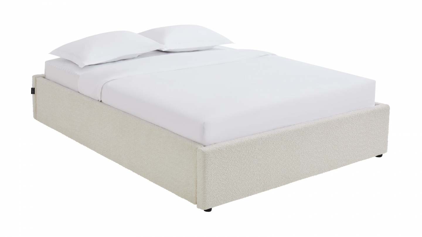 Lit coffre adulte 160x200 cm en tissu bouclé beige avec sommier - Handy