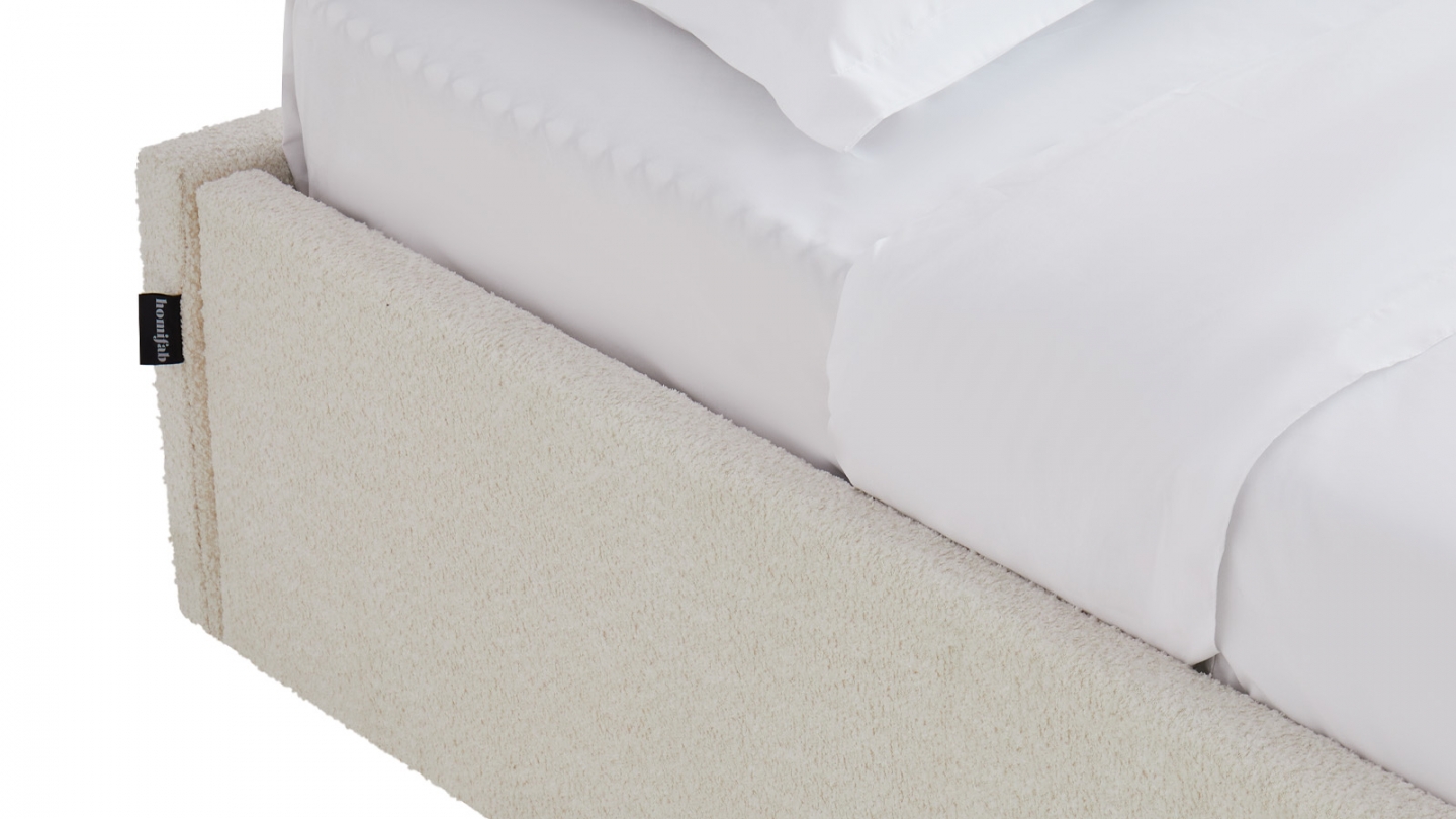 Lit coffre adulte 160x200 cm en tissu bouclé beige avec sommier - Handy