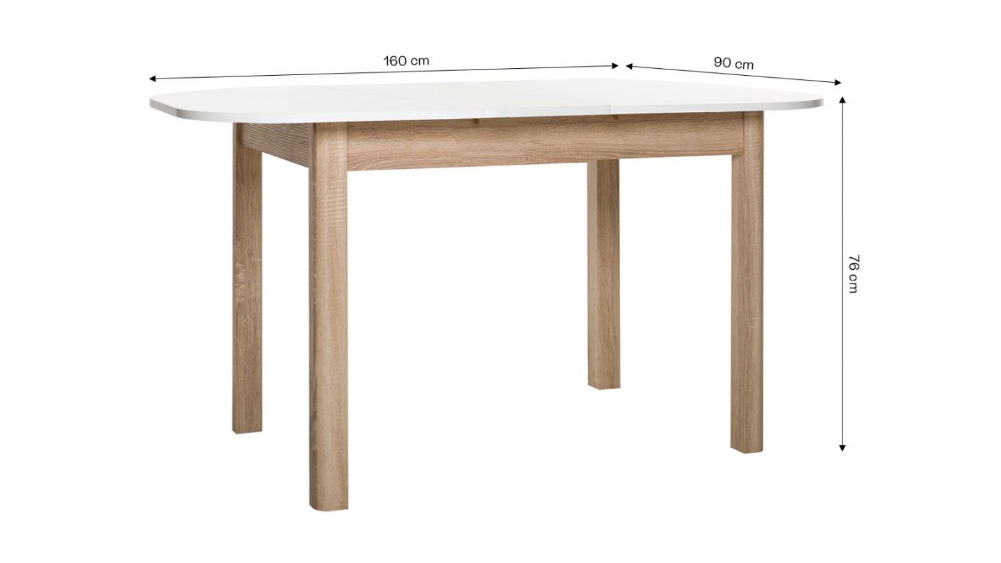 Table à manger extensible blanc/effet chêne 4/6 personnes 120/160 cm - Tori