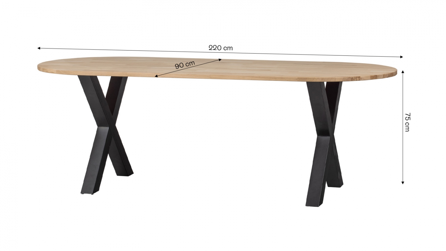 Table à manger ovale en chêne massif FSC 220 cm - piètement croisé - Tablo