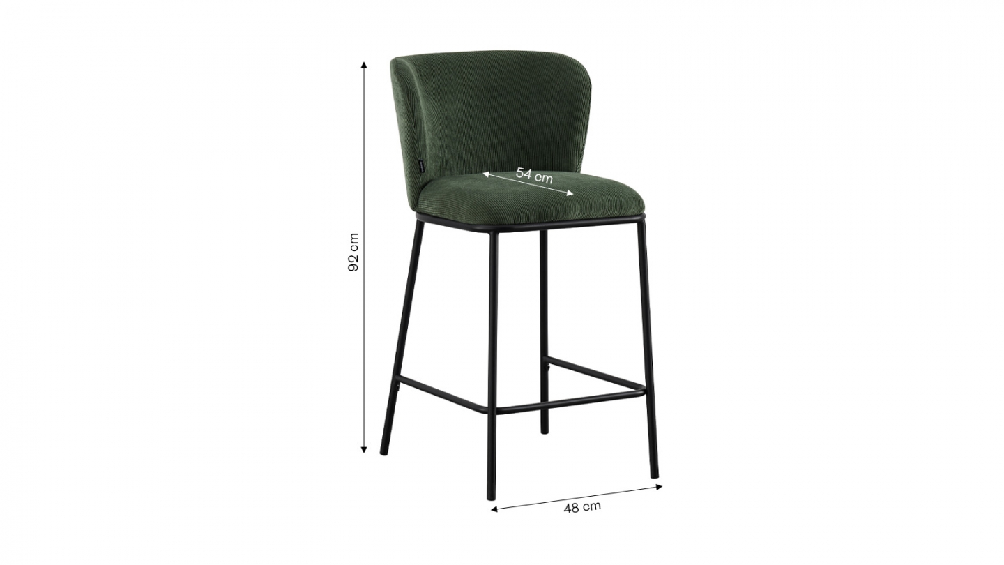 Lot de 2 tabourets de bar en velours côtelé vert kaki - Toma