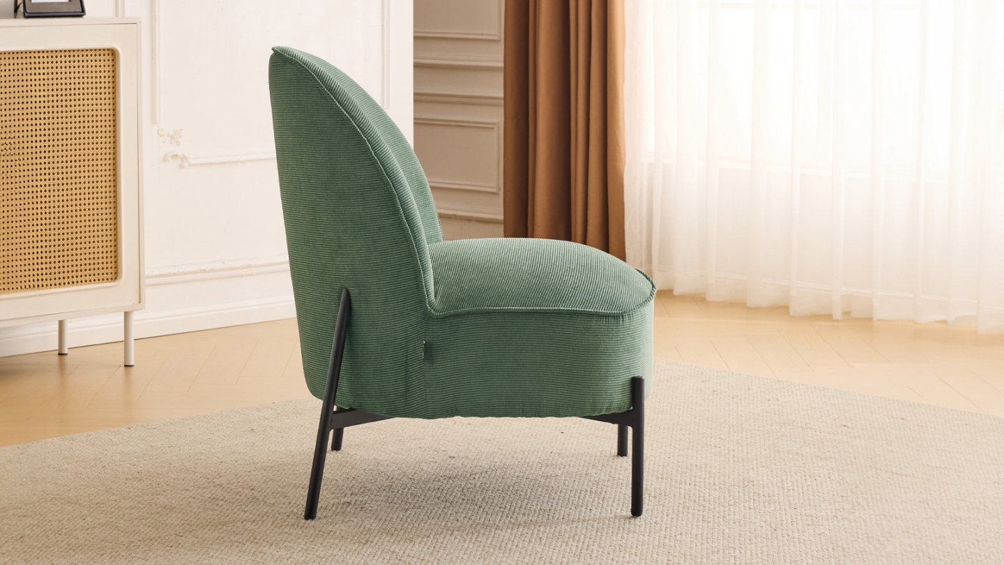 Fauteuil en velours côtelé vert kaki - Basile