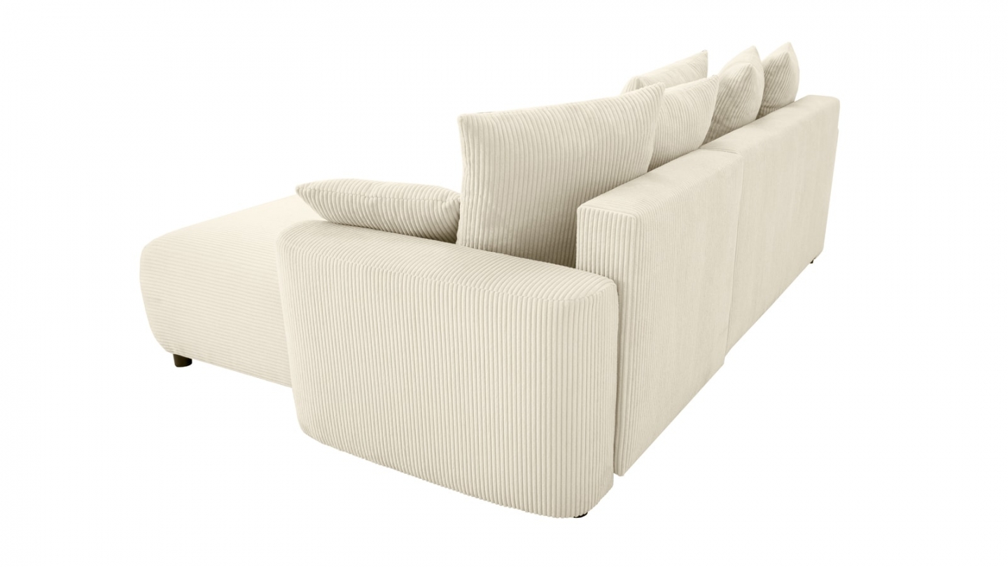 Canapé d'angle convertible réversible 3/4 places en velours côtelé beige avec coffre de rangement - Uma