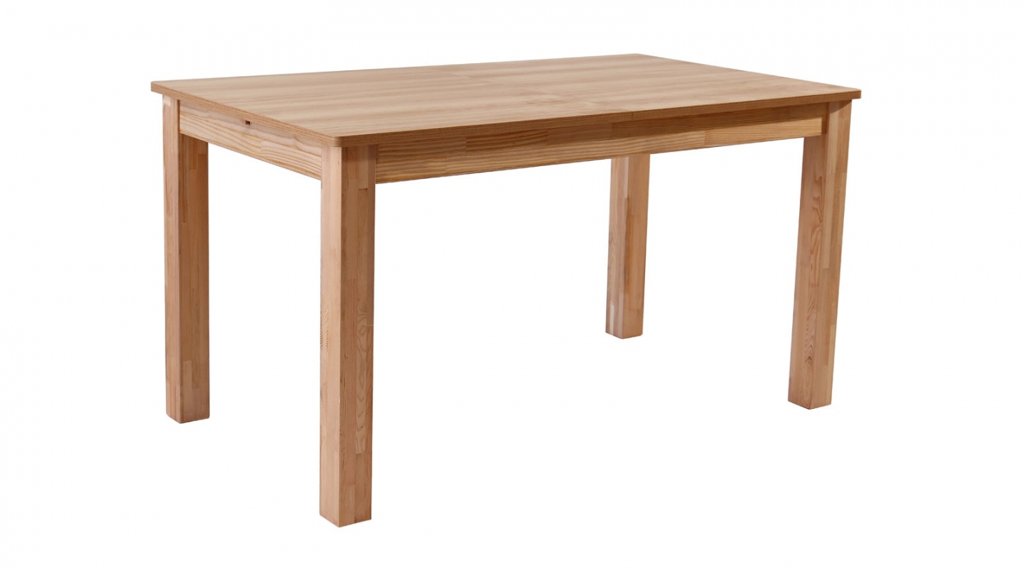 Table à manger extensible effet bois, piètement bois 140/180 cm - Lexi