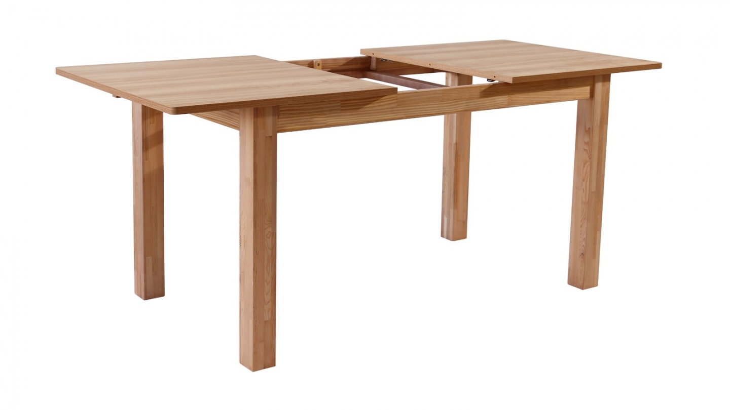 Table à manger extensible effet bois, piètement bois 140/180 cm - Lexi